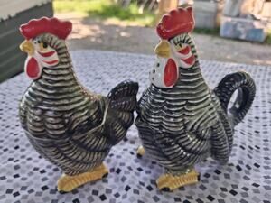 Vintage Relco Rooster And Hen Pair Ceramic Salt &Pepper Shakers/Sugar & Creamer